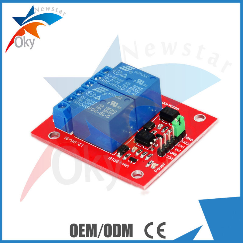 8cm x 8cm x 5cm Red Board For Arduino , 5V / 12V 2 Channel Relay Module